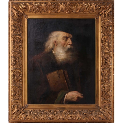 8 - F. Giovani (19th-Century) Italian, Portrait of an elderly scholar holding a book, signed, oil on can... 