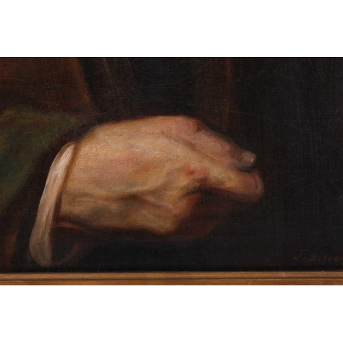 8 - F. Giovani (19th-Century) Italian, Portrait of an elderly scholar holding a book, signed, oil on can... 