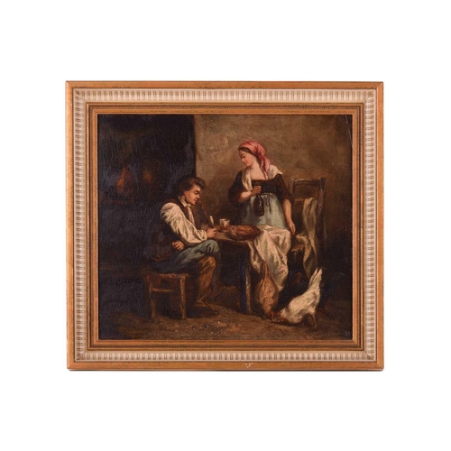 9 - 19th century Continental school, figures in an interior scene, oil on panel, 26.5 cm x 29 cm, in a g... 