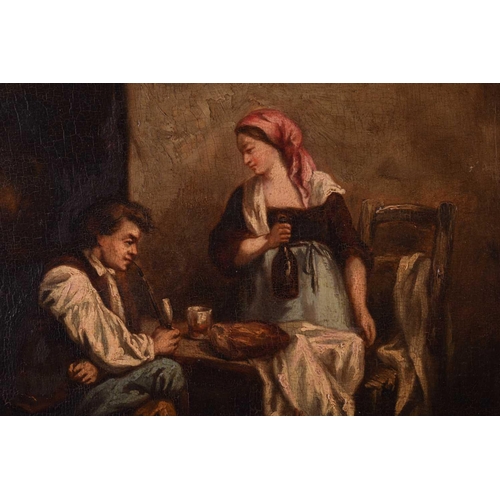 9 - 19th century Continental school, figures in an interior scene, oil on panel, 26.5 cm x 29 cm, in a g... 