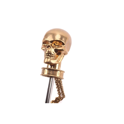 Alexander McQueen スカルハンドル 折りたたみ傘 Alexander McQueen - a black folding umbrella with gold-tone