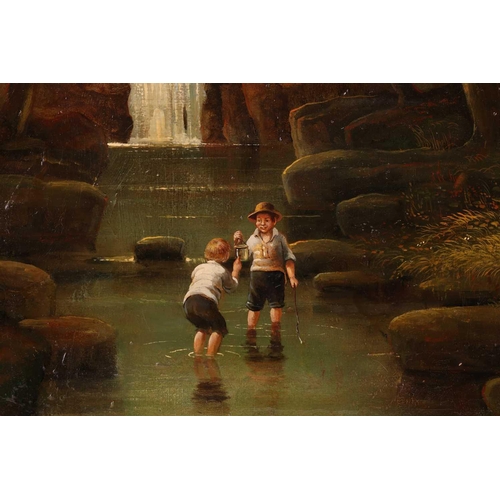 10 - † Brian Coole (1939 - 2022), Children playing by a waterfall, signed, oil on canvas, 76 x 62 cm, fra... 