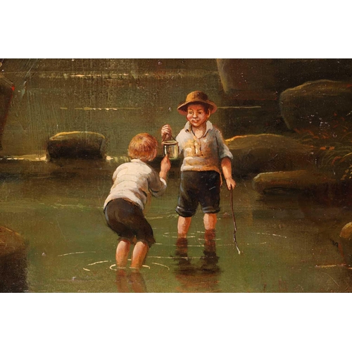 10 - † Brian Coole (1939 - 2022), Children playing by a waterfall, signed, oil on canvas, 76 x 62 cm, fra... 