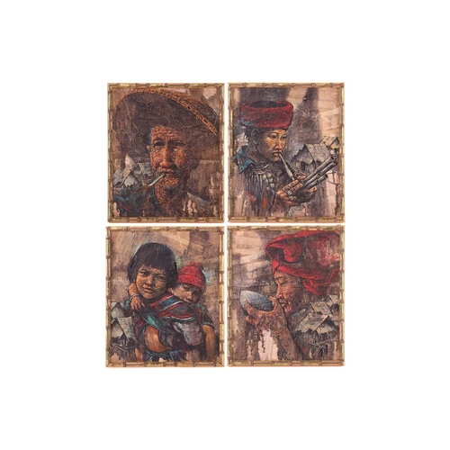 12 - Prayat Pongdam (1934 - 2014) Thailand, a set of four portraits, each signed, oil on board, 30 x 25 c... 