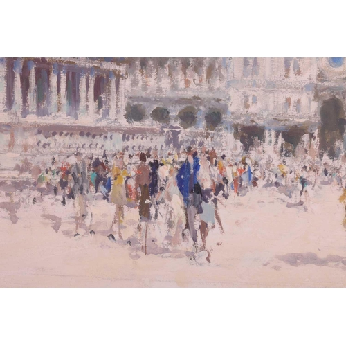 13 - † Luigi Pagan (1907-1980) Italian, figures in St Marks Square, Venice, oil on panel, signed to lower... 