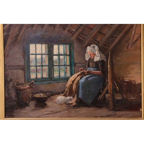 15 - Margaret Wilson (British XIX-XX), Sewing by a Window, signed (lower right), oil on canvas, 52 x 66cm... 