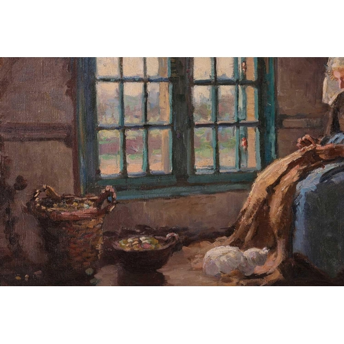 15 - Margaret Wilson (British XIX-XX), Sewing by a Window, signed (lower right), oil on canvas, 52 x 66cm... 