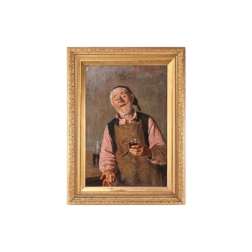 17 - A.P. Lunedi (19th century Italian), portrait of an elderly craftsman with a glass of wine, signed to... 