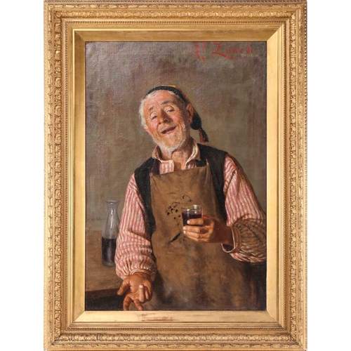 17 - A.P. Lunedi (19th century Italian), portrait of an elderly craftsman with a glass of wine, signed to... 