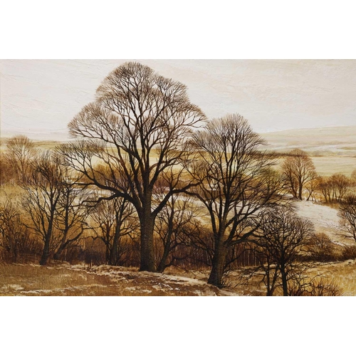 19 - † Kathleen Caddick (b. 1937), Winter moorland landscape, monogrammed, inscribed 'Nr. Ashridge' verso... 