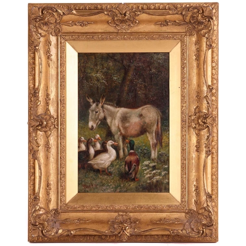 27 - Herbert William Weekes (fl. 1856 - 1904), Old Companions, signed, oil on board, 30 x 29.5 cm, in an ... 