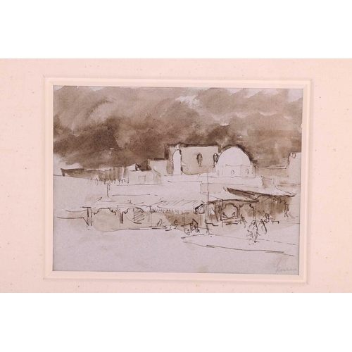 28 - † Martin Yeoman (b.1953), Tunisian town scene, pen and watercolour, signed in pencil, 13 x 16.5 cm, ... 