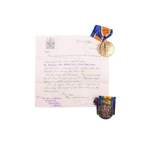 301 - A WWI medal group and associated ephemera, relating to Lance Corporal Gwilym Tyndal Evans 10765, 26t... 