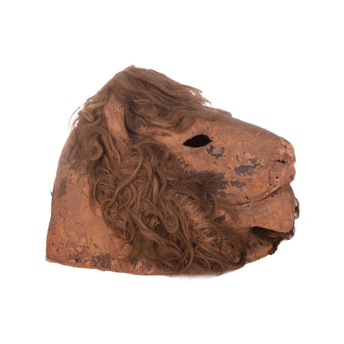 330 - An original papier mache lion mask, used as a stage prop and as seen 'One Man's Week' (1975), from t... 