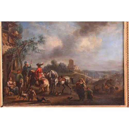 7 - Manner of Pieter Wouwerman (1623 - 1682), Cavaliers with horses at rest, two oils on panels, 32 cm x... 