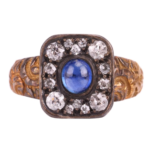 A sapphire and diamond dress ring, the tabular-shaped head set with a ...