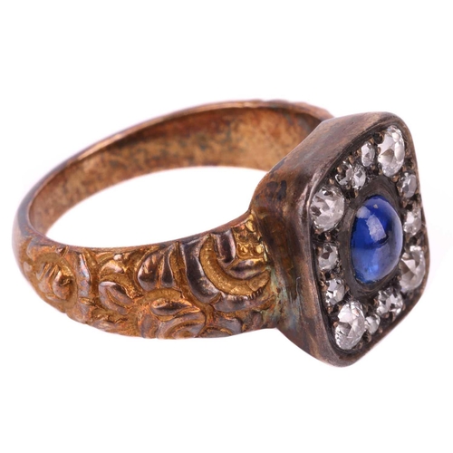 A sapphire and diamond dress ring, the tabular-shaped head set with a ...