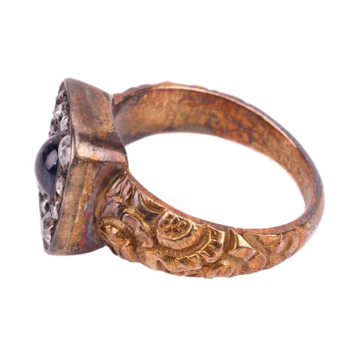 A sapphire and diamond dress ring, the tabular-shaped head set with a ...
