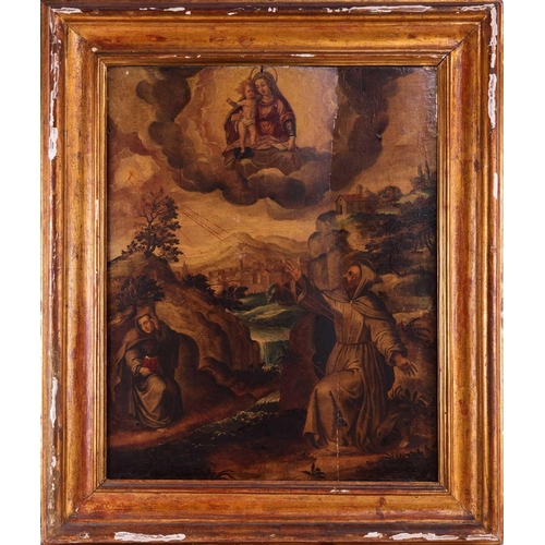 102 - 16th century Spanish School, The Stigmata of St. Francis of Assisi, unsigned, oil on panel, 81 x 64 ... 