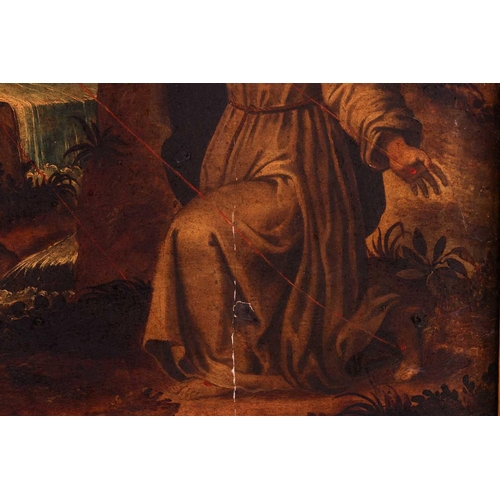 102 - 16th century Spanish School, The Stigmata of St. Francis of Assisi, unsigned, oil on panel, 81 x 64 ... 