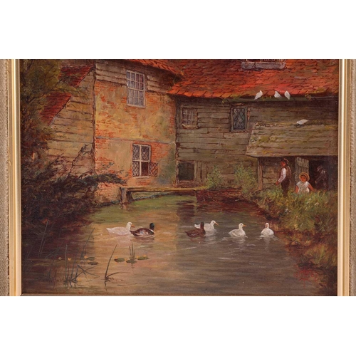 110 - Edward William Cooke (1811 - 1880), Ducks by a mill building, monogrammed and dated 1887, oil on boa... 