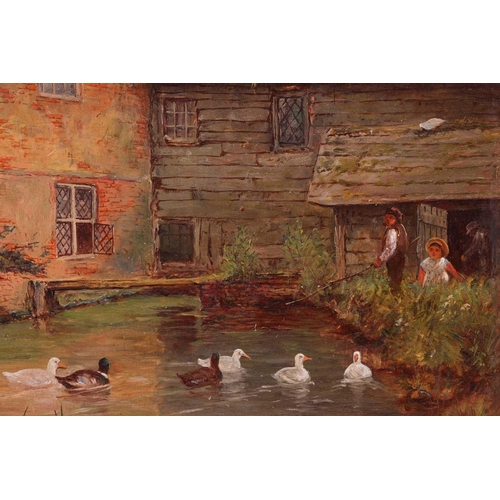 110 - Edward William Cooke (1811 - 1880), Ducks by a mill building, monogrammed and dated 1887, oil on boa... 