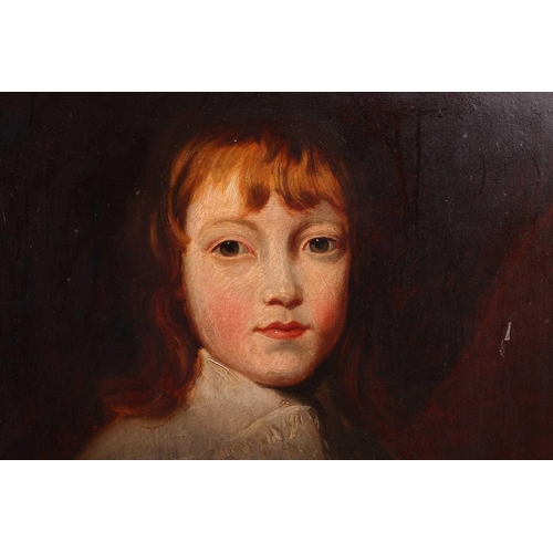 113 - 17th century style British School, portrait of a boy in a red coat and lace collar, unsigned, oil on... 