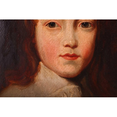 113 - 17th century style British School, portrait of a boy in a red coat and lace collar, unsigned, oil on... 