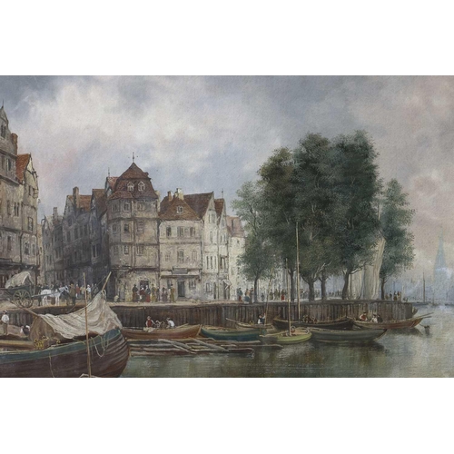 120 - Attributed to William Howard (1879 - 1945) German, Vessels in a town harbour, unsigned, oil on canva... 