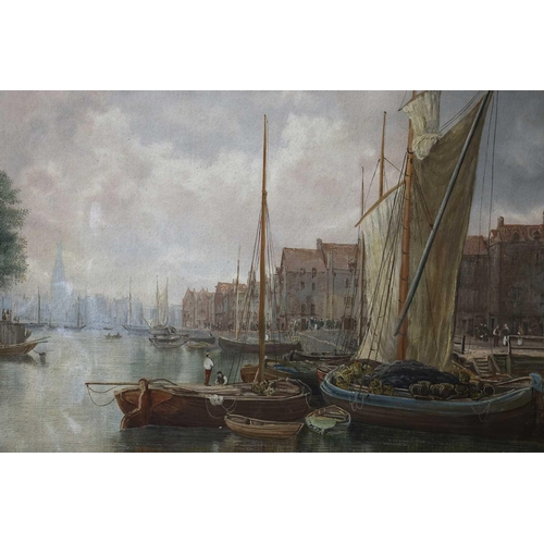 120 - Attributed to William Howard (1879 - 1945) German, Vessels in a town harbour, unsigned, oil on canva... 