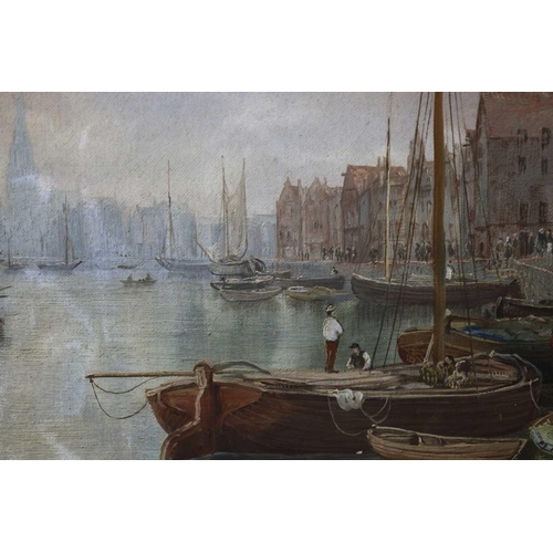 120 - Attributed to William Howard (1879 - 1945) German, Vessels in a town harbour, unsigned, oil on canva... 