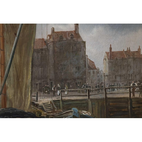 120 - Attributed to William Howard (1879 - 1945) German, Vessels in a town harbour, unsigned, oil on canva... 