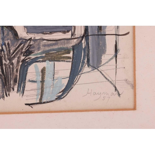 132 - † Patrick Hayman (1915-1988), 'Kneeling Figure', signed and dated 57, frame inscribed in pen verso, ... 