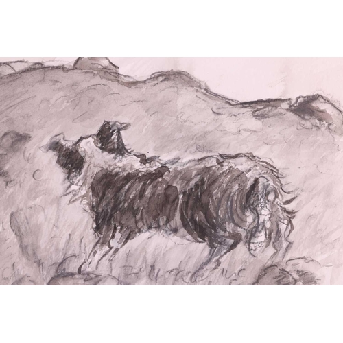 137 - Manner of Sir Kyffin Williams (1918 - 2006), Shepherd followed by his dog, bears initials KW, charco... 