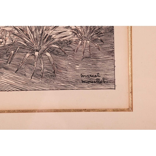 149 - † Marcel Mouillot (1889-1972) French, A Coastal Study with trees and exotic plants, pen and ink, sig... 