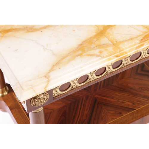 161 - A pair of 20th century Louis XVI style rectangular low-side tables with marble effect tops and gilt ... 