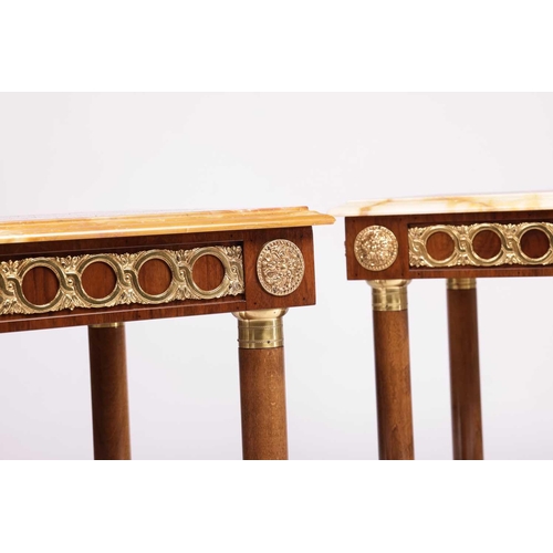 161 - A pair of 20th century Louis XVI style rectangular low-side tables with marble effect tops and gilt ... 