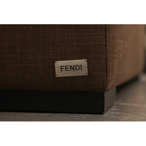 162 - Fendi, a designer three-seat studio sofa of architectural form, with bronze effect linen upholstery,... 