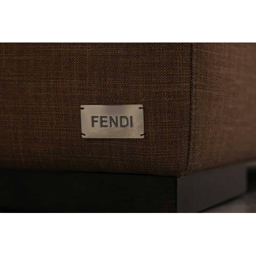 162 - Fendi, a designer three-seat studio sofa of architectural form, with bronze effect linen upholstery,... 