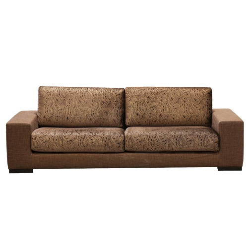 162 - Fendi, a designer three-seat studio sofa of architectural form, with bronze effect linen upholstery,... 