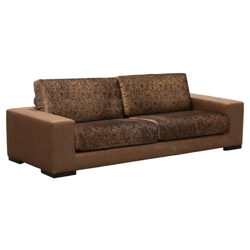 162 - Fendi, a designer three-seat studio sofa of architectural form, with bronze effect linen upholstery,... 