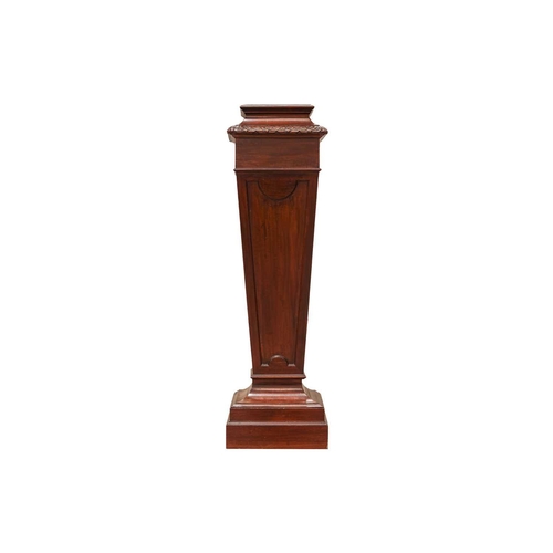 168 - An Edwardian mahogany square section pedestal of Neo-Classical form with decorative carved and mould... 