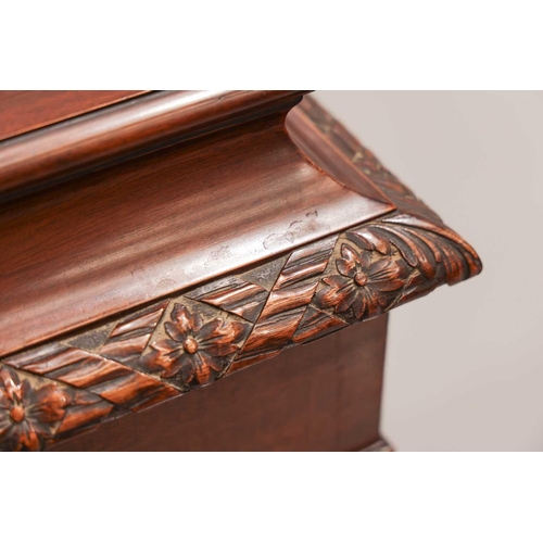 168 - An Edwardian mahogany square section pedestal of Neo-Classical form with decorative carved and mould... 