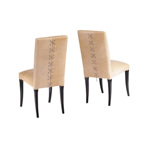 171 - Cavalli, a set of five designer high-back dining chairs with stuff over faux crocodile skin upholste... 