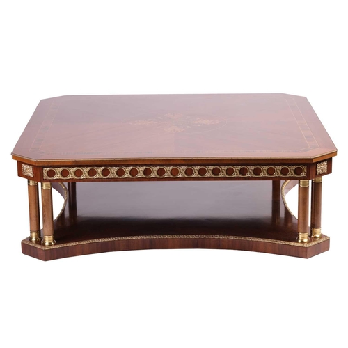 172 - A 20th century large Louis XVI-style cantered square center coffee table, with a central marquetry b... 