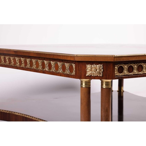 172 - A 20th century large Louis XVI-style cantered square center coffee table, with a central marquetry b... 