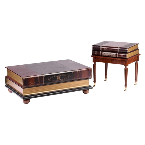 180 - A large rectangular coffee table in the form of two oversized faux leather-bound books, with a singl... 