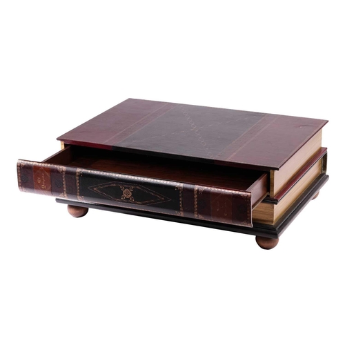 180 - A large rectangular coffee table in the form of two oversized faux leather-bound books, with a singl... 