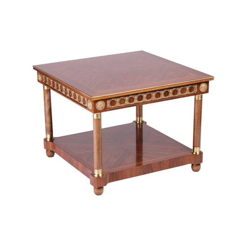 181 - A 20th-century square Louis XVI style parquetry topped side table, with gilt metal mounts throughout... 