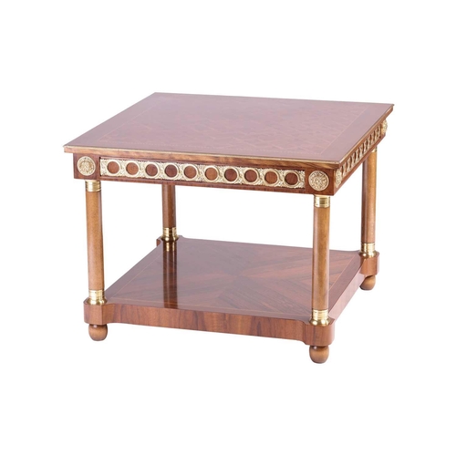 181 - A 20th-century square Louis XVI style parquetry topped side table, with gilt metal mounts throughout... 